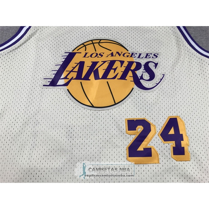 Camiseta Los Angeles Lakers Kobe Bryant NO 24 Mitchell & Ness Chainstitch Crema